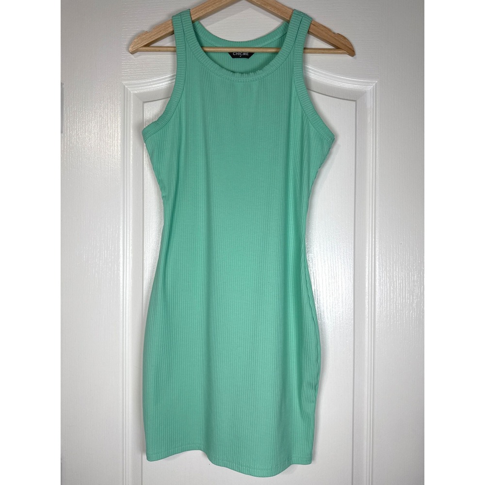 ChicMe Mint Green Ribbed‎ Bodycon Mini Stretch Dress Sleeveless Tank Casual M